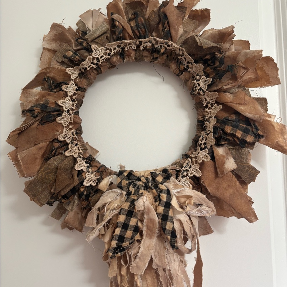 Rustic Farmhouse Plaid Wreath Handmade w Lace Wreath Charming Final Sale